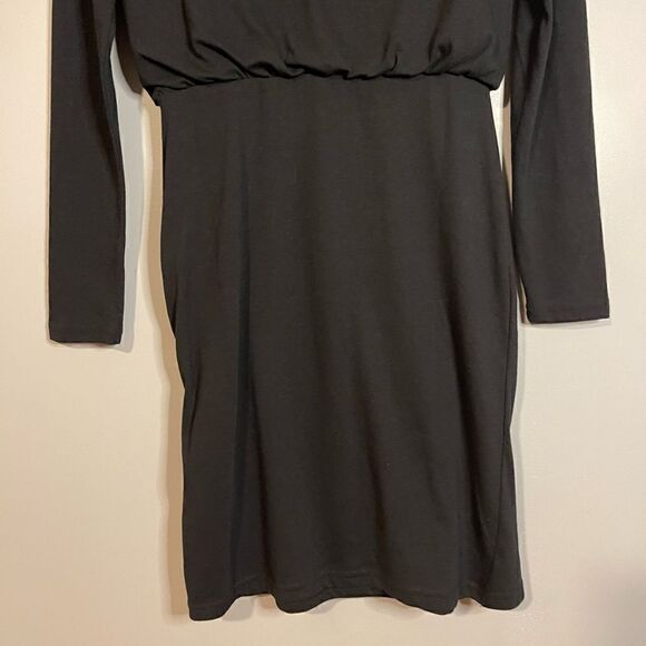 Nordstrom Leith Black Long Sleeve Side Skirt Ruching Mini Dress | SZ XS - Picture 6 of 10